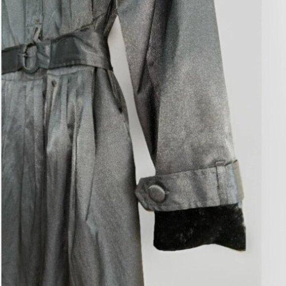 CC Couture Fitted Ruffle Collar Wrap Belted Satin Velvet Black Jacket Size Small - Picture 12 of 14